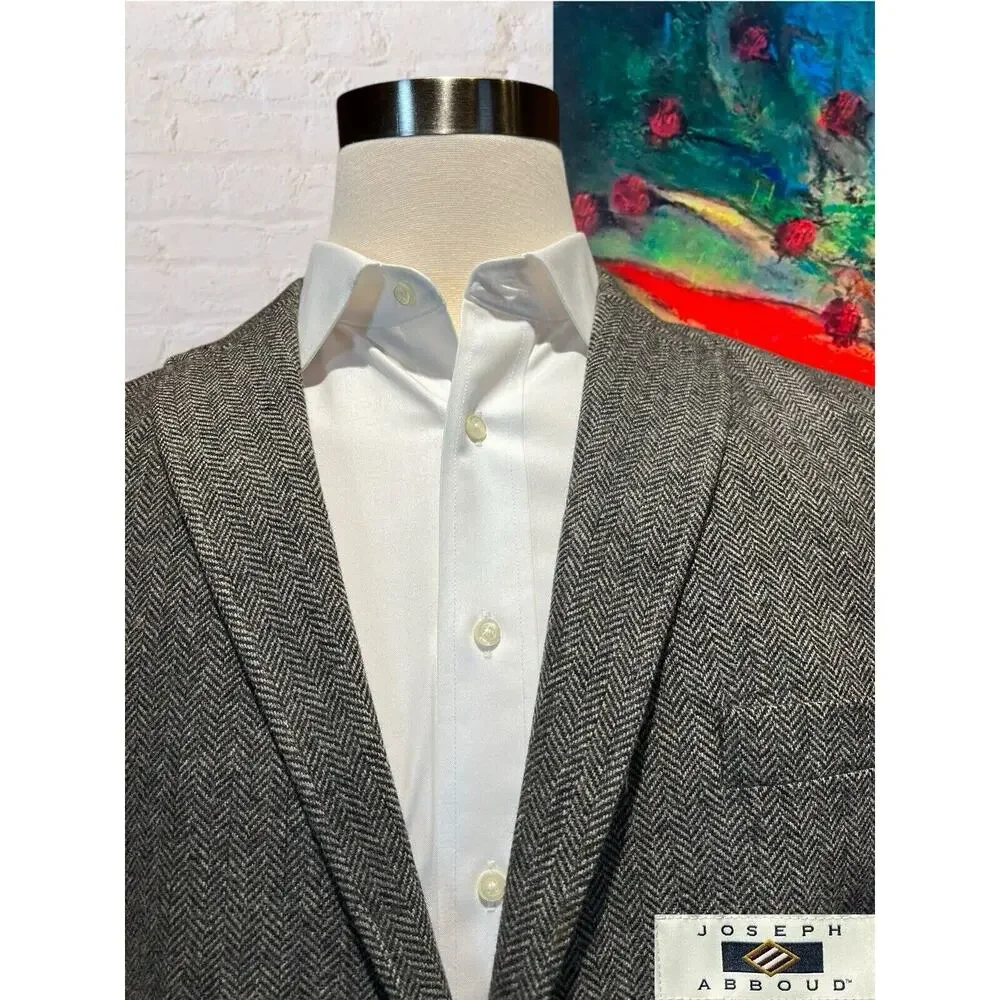 Joseph Abboud XL 44R Mens Gray Herringbone Flannel Blazer Sport Jacket - Picture 2 of 14